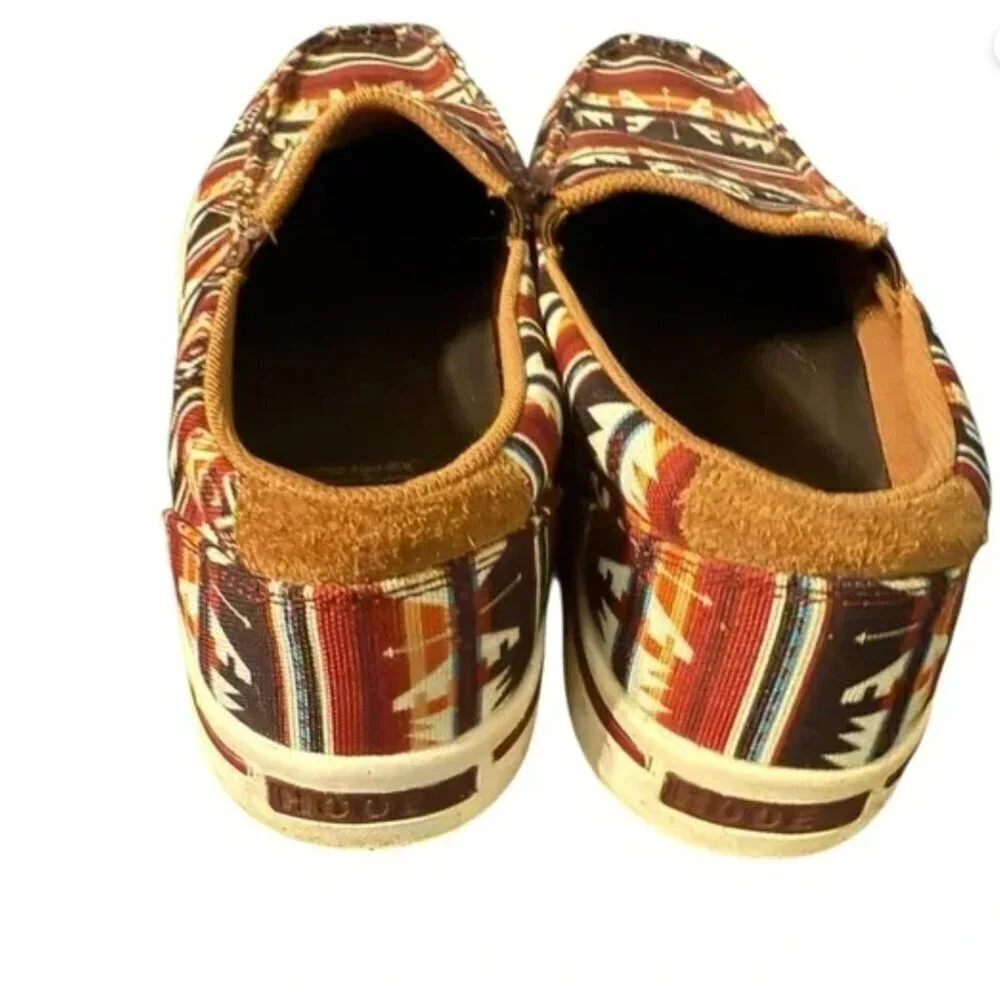 Mens Slip-On Shoes With Aztec Print Canvas & Suede Accents Size 10